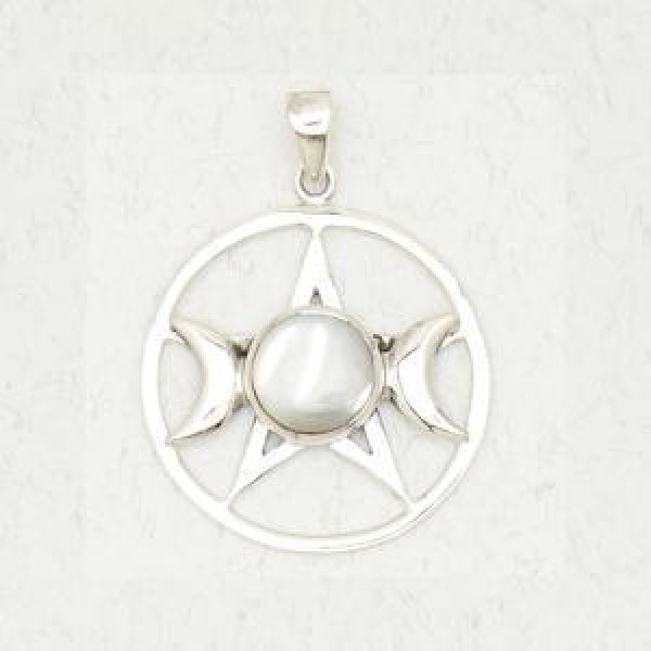 Pentacle with Triple Moon with Mother of Pearl Inlay